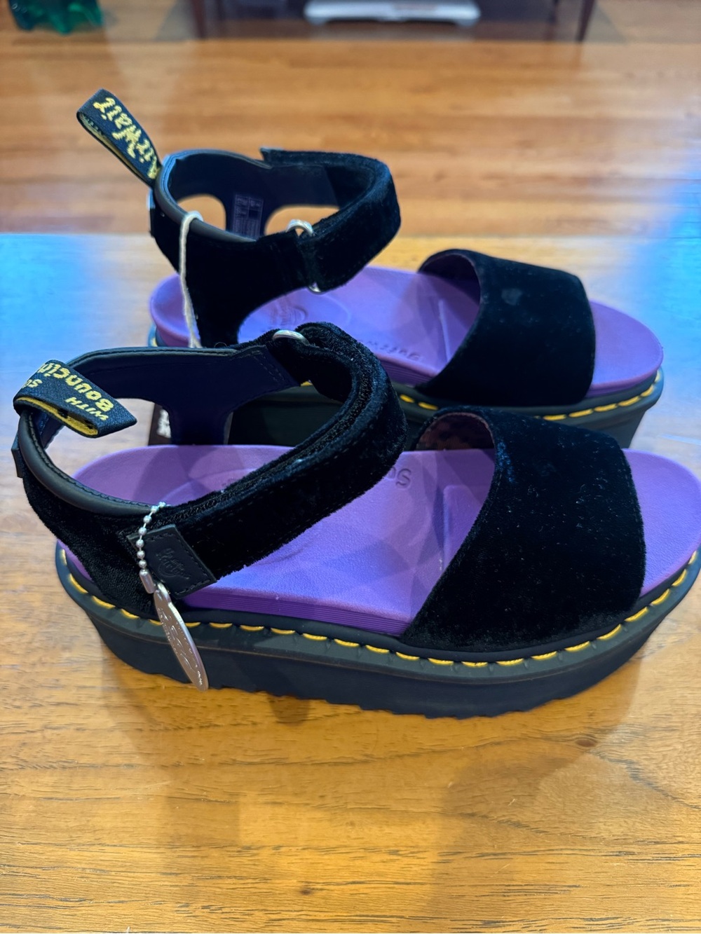 RARE X-Girl Dr. Martens Collab Black Velvet and Purple Platform Sandals - Picture 5 of 8